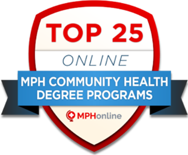 Top 25 Online MPH Community Health Degree Programs by MPHonline badge